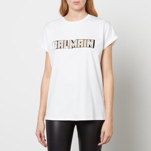 Balmain Women's Metallic Embossed T-Shirt - White/Gold