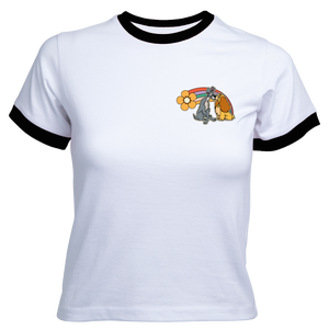 Disney Lady And The Tramp Rainbow Women's Cropped Ringer T-Shirt - White / Black