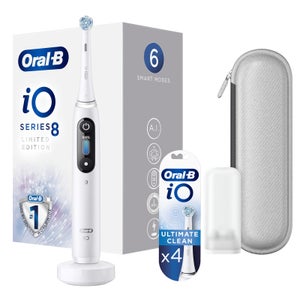 Oral-B iO8 White Electric Toothbrush with Zipper Case + 4 Refills