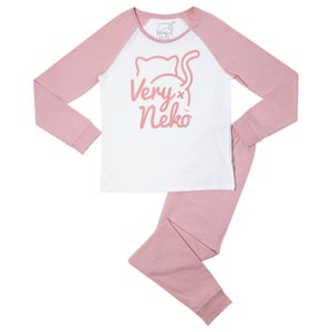 Very Neko Pink Women's Pyjama Set - Pink White