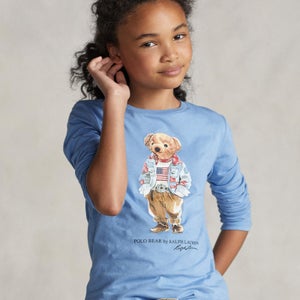 Ralph Lauren Girls' Americana Bear T-Shirt - Sky Blue