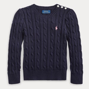 Ralph Lauren Girls' Cable Knit Sweatshirt - RL Navy