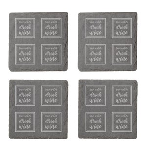 Save Water Drink Wine Engraved Slate Coaster Set