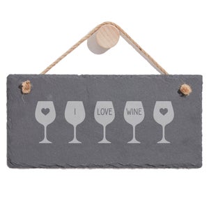 I Love Wine Engraved Slate Hanging Sign