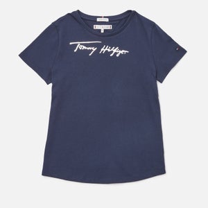 Tommy Hilfiger Girls' Script Print T-Shirt Short Sleeved - Twilight Navy