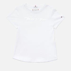 Tommy Hilfiger Girls' Script Print T-Shirt Short Sleeved - White