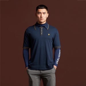 Knitted Branded Polo - Aegean Blue Marl