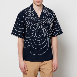 Marni Men's Flower Motif Bowling Shirt - Blue Black