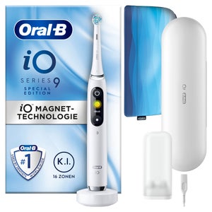 Oral-B iO 9 Special Edition Elektrische Zahnbürste, Lade-Reiseetui, white alabaster