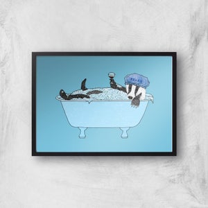 Bathing Badger Giclee Art Print