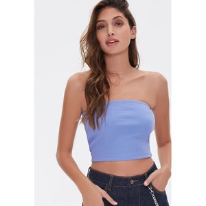 Stretch Ribbed Cropped Bandeau Top