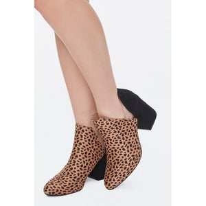 Cheetah Print Notched Block Heel Boots