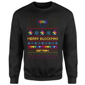 Tetris&trade; Merry Blockmas Unisex Weihnachtspullover – Schwarz
