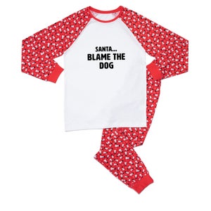 Santa...Blame The Dog Unisex Pyjama Set - Red White Pattern