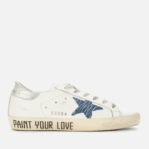 Golden Goose Women's Superstar Leather Trainers - White/Nigth Blue/Silver