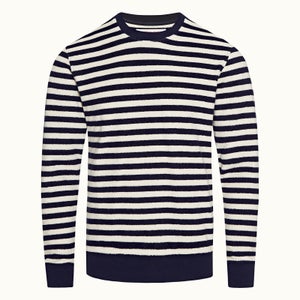 Orlebar Brown Men's Pierce Luxe Towelling Stripe Sweatshirt - Ink/White Sand