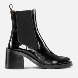 Ganni Women's Patent Leather Heeled Chelsea Boots - Black