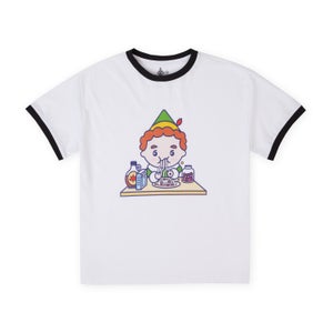 Elf Buddys Breakfast Women's Cropped Ringer T-Shirt - White Black