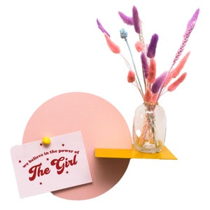 Peg & Board Wall Pocket With Mustard Shelf - Blush Pink