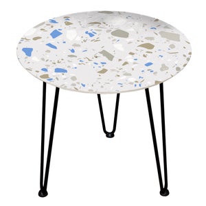 Decorsome - Grey And Blue Terrazzo Wooden Side Table