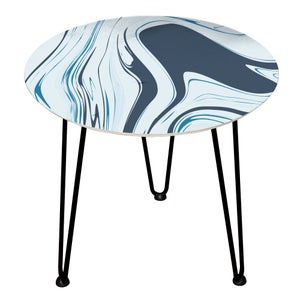 Decorsome - Blue Marble Waves Wooden Side Table