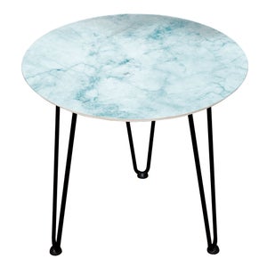 Decorsome Blue Marble Wooden Side Table