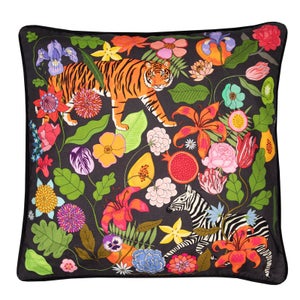 Karen Mabon Tiger Bouqet Cushion - Black - 45x45cm