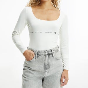 Calvin Klein Jeans Women's Repeat Logo Square Neck Ls Body - Tofu