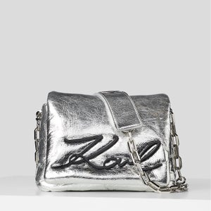 KARL LAGERFELD Women's K/Signature Soft Small Shoudler Bag - Silver
