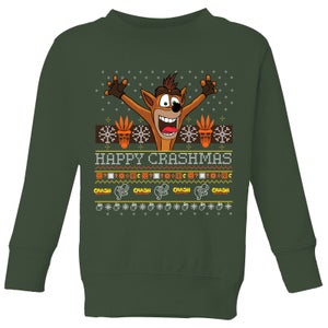 Crash Bandicoot Happy Crashmas Kids' Christmas Jumper - Forest Green