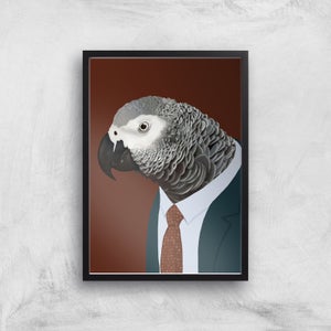 African Grey Parrot In Suit Giclee Art Print