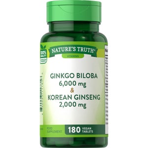 Nature's Truth Ginkgo Biloba 6000mg & Korean Ginseng 2000mg - 180 Tablets