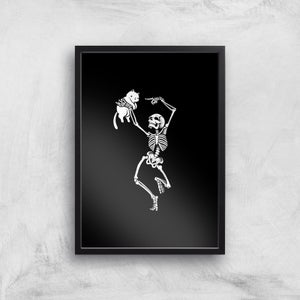 Dancing Skeleton With A Cat Giclee Art Print