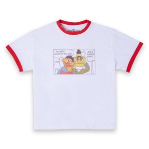Sesame Street Hey Bert Women's Cropped Ringer T-Shirt - White Red