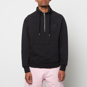 AMI Men's Tonal De Coeur Half Zip Sweatshirt - Black