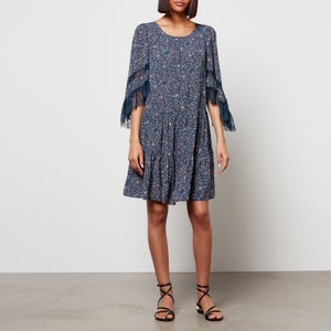 See By Chloe Women's Lace Sleeve Floral Dress - Multicolor Blue