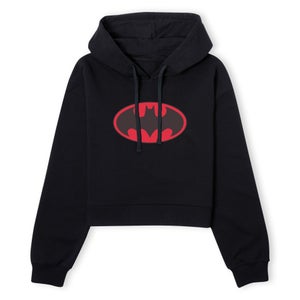 Batman Red Logo Women's Cropped Hoodie - Black