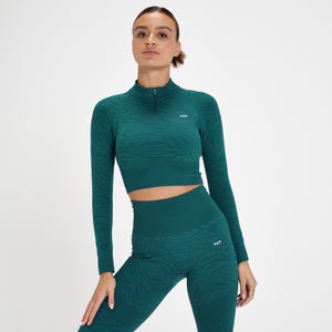 MP Women's Tempo Seamless 1/4 Zip Crop Top - ženska majica sa rajsferšlusom - teget zebra