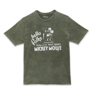 Disney Hello Folks Unisex T-Shirt - Khaki Acid Wash