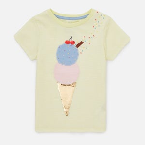 Joules Kids' Shorts Sleeve 2 Way Sequin Artwork T-Shirt - Ice Cream Stripe