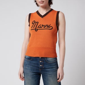 Marni Women's V Neck Logo Sweater - Carrot