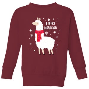 Llama Fleece Navidad Kids' Sweatshirt - Burgundy