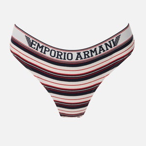Emporio Armani Women's Campus Life Bi-Pack Brazilian Briefs - Marine/ Striped Marine