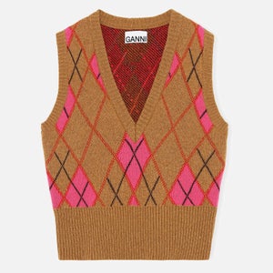 Ganni Women's Harlequin Knit Sweater Vest - Tiger's Eye