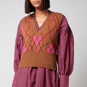 Ganni Women's Harlequin Knit Sweater Vest - Tiger's Eye