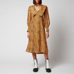 Ganni Women's Printed Crepe Midi Dress - Bright Marigold
