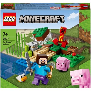 LEGO Minecraft L'agguato del Creeper, Mattoncini da Costruzione con Steve e 2 Minifigure, Giochi per Bambini 7+ Anni, 21177
