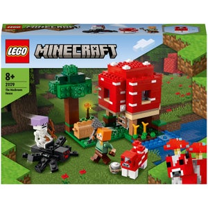 LEGO 21179 Minecraft Het Paddenstoelenhuis, Set voor Kinderen van 8+ Jaar, Cadeau-Idee met Alex, Mooshroom & Spider Jockey