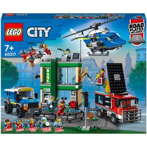 LEGO 60317 City Politieachtervolging bij de Bank, met Helikopter Speelgoed, Drone en 2 Vrachtwagens voor Kinderen vanaf 7 Jaar