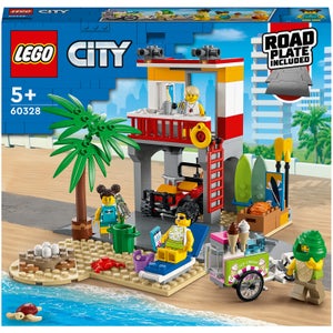 LEGO 60328 City Strandwachter Uitkijkpost, Set met Terreinwagen, IJscowagen, Krab en Wegplaat, Cadeau-idee voor Kinderen